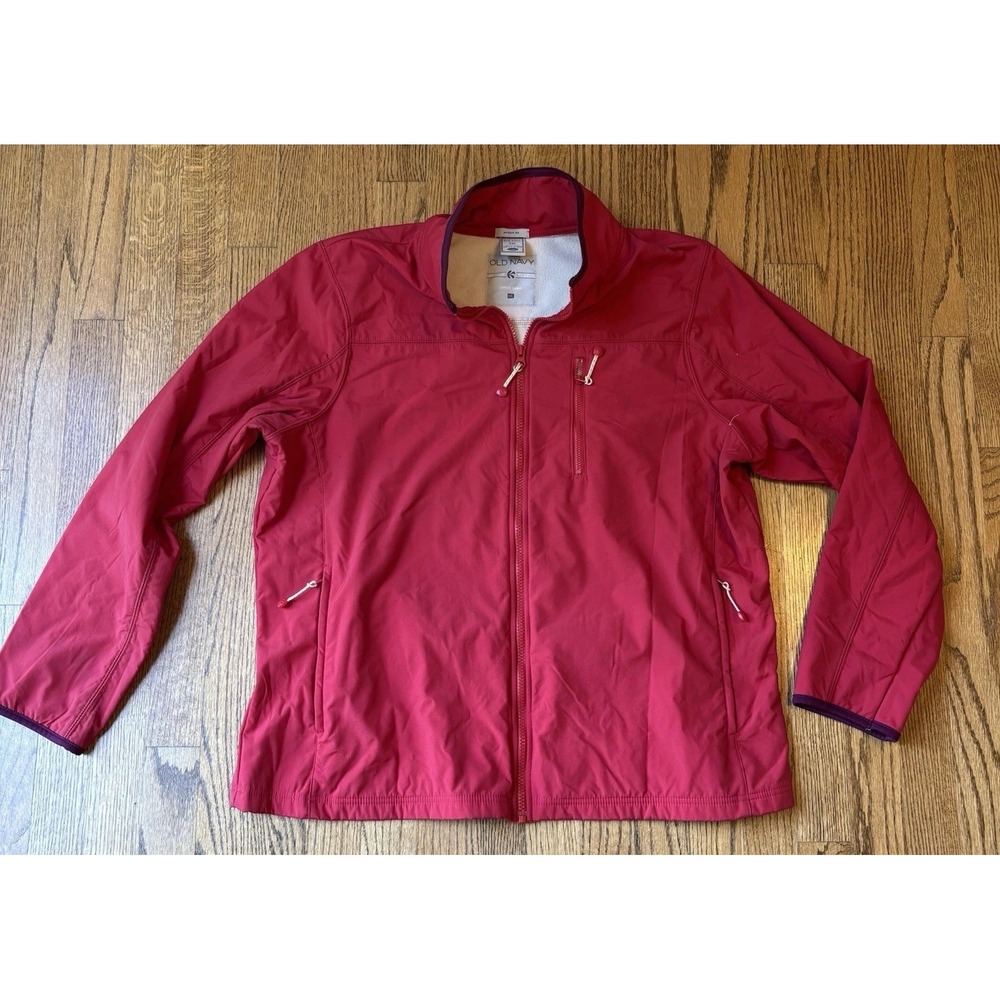 Old Navy Active Fleece Jacket Mens XXL Red Full Zip Nylon Shell Mock Neck 340259